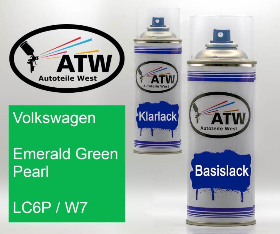 Volkswagen, Emerald Green Pearl, LC6P / W7: 400ml Sprühdose + 400ml Klarlack - Set, von ATW Autoteile West.